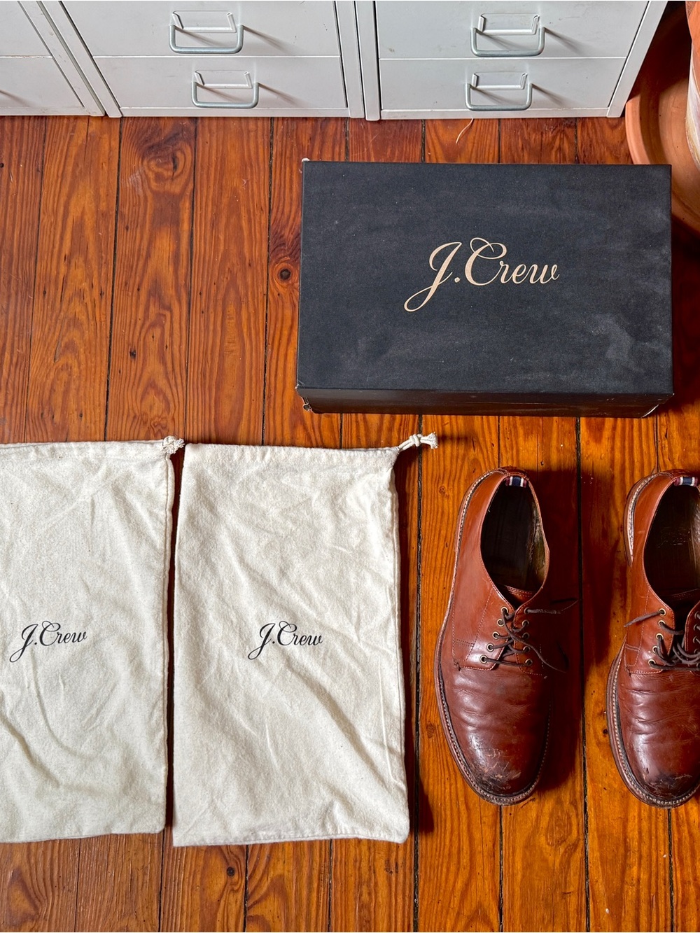 J.Crew Oar Stripe Italian Leather Derby Shoes 11.5 Medium Brown Goodyear Welt